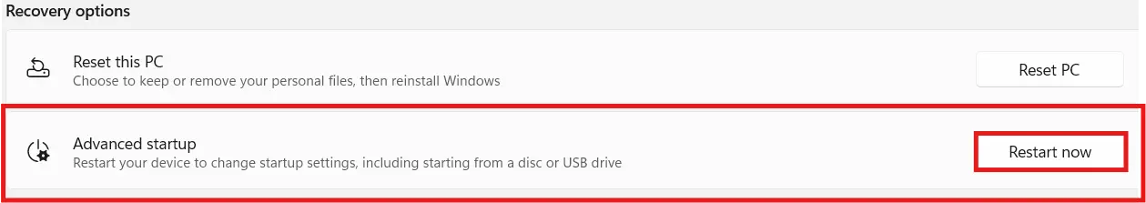 Reset Windows 11 from Advanced Startup