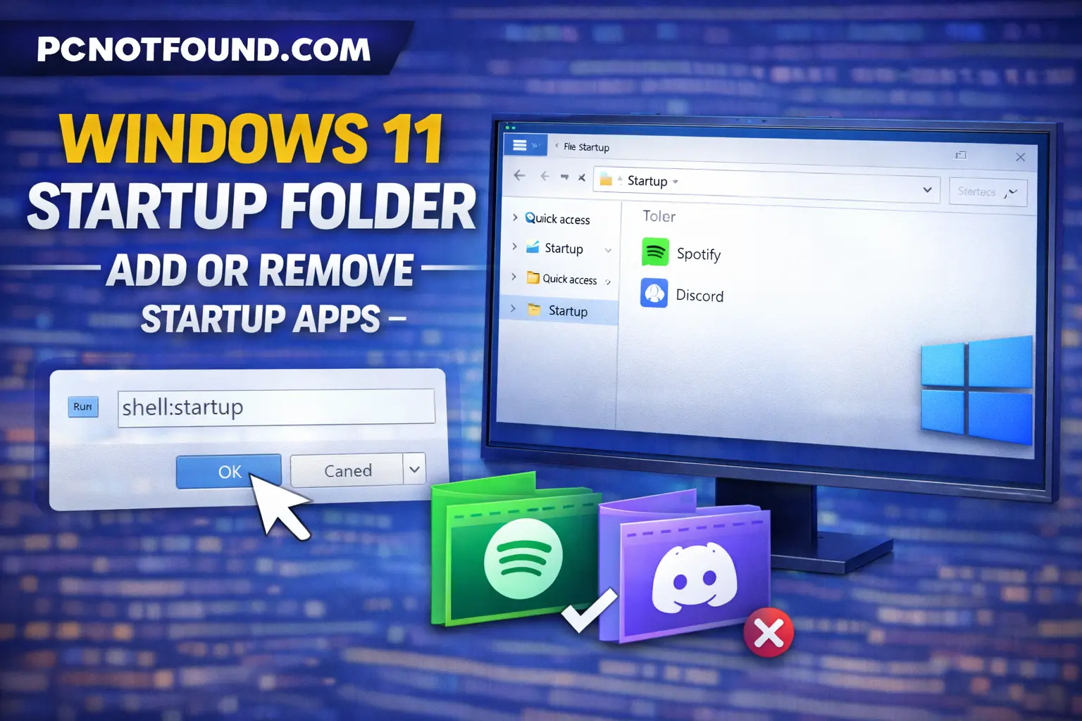Windows 11 startup folder showing how to add or remove startup apps