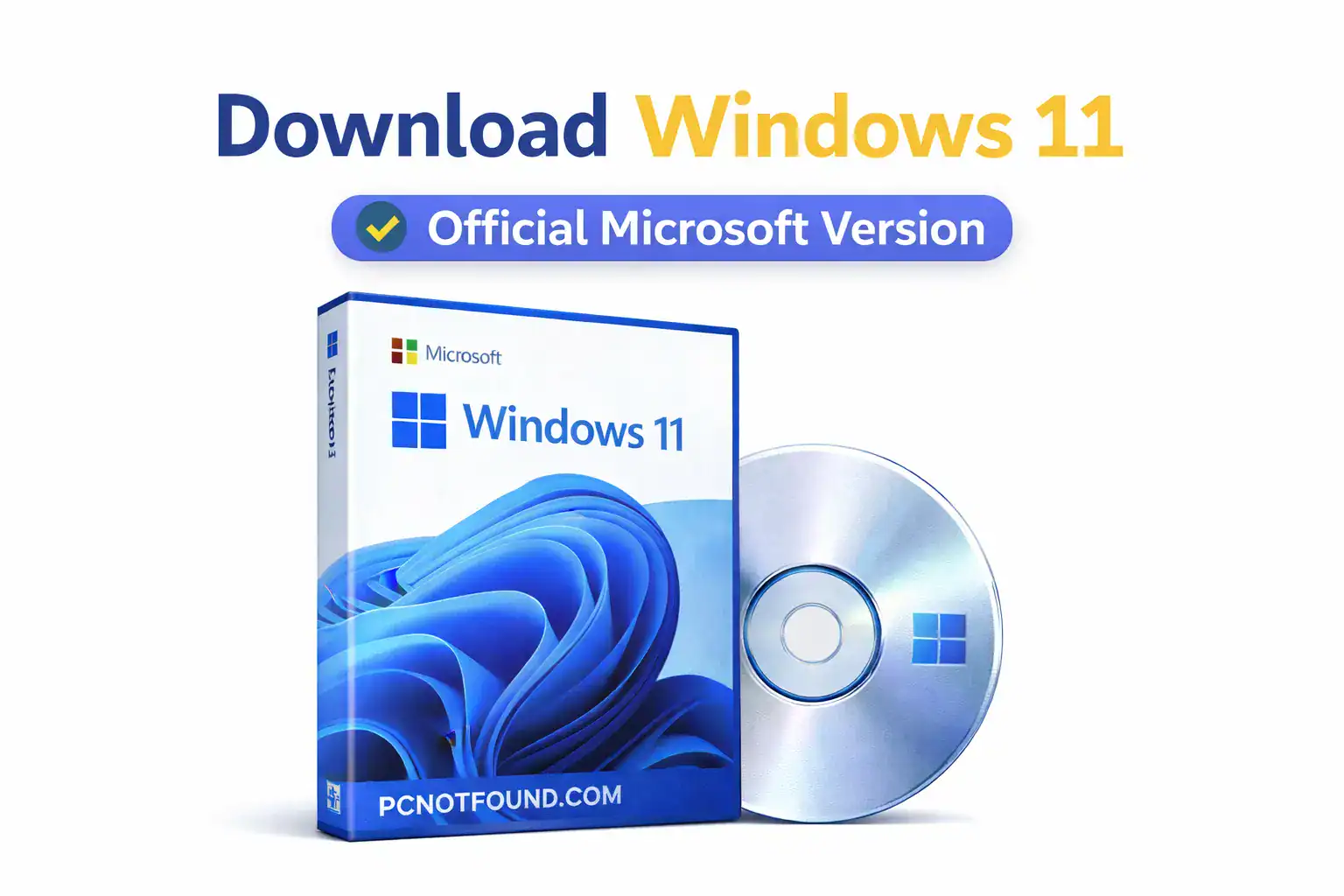 Windows 11 official download box showing Microsoft Windows 11 package
