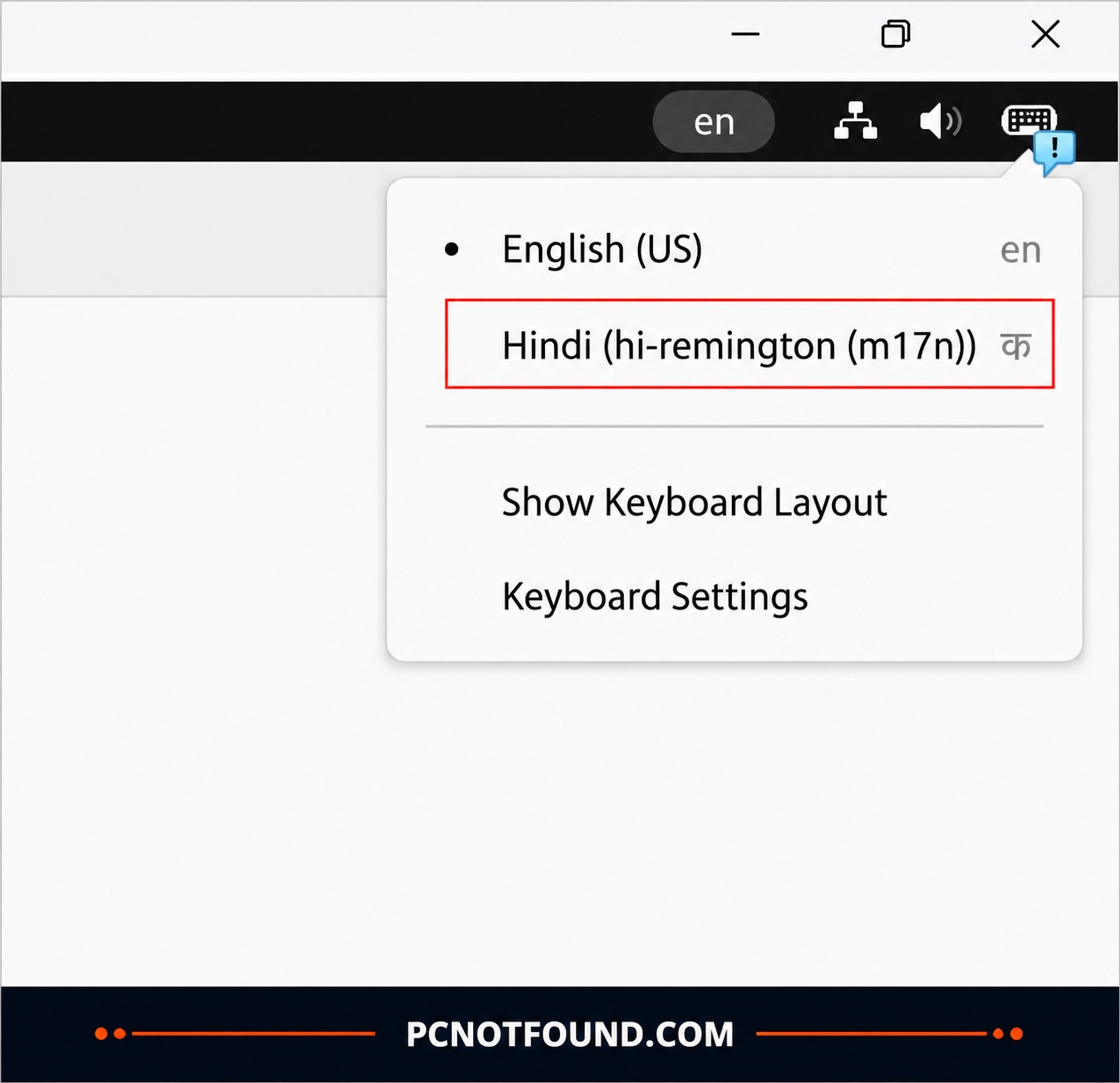 Select Remington font in Task bar Language option PCNOTFOUND>COM