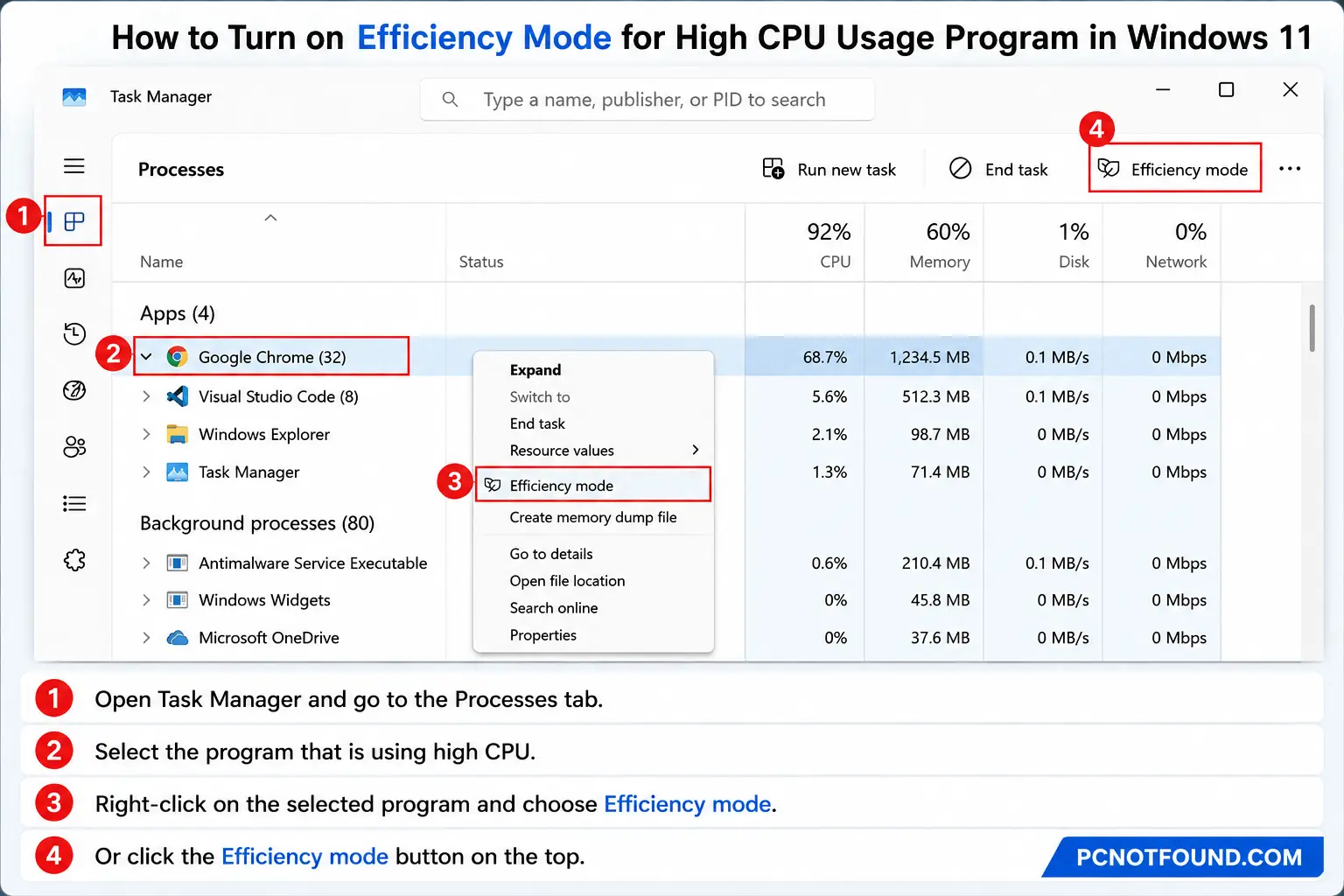 Turn On Efficiency Mode for Heavy Apps pcnotfound.com