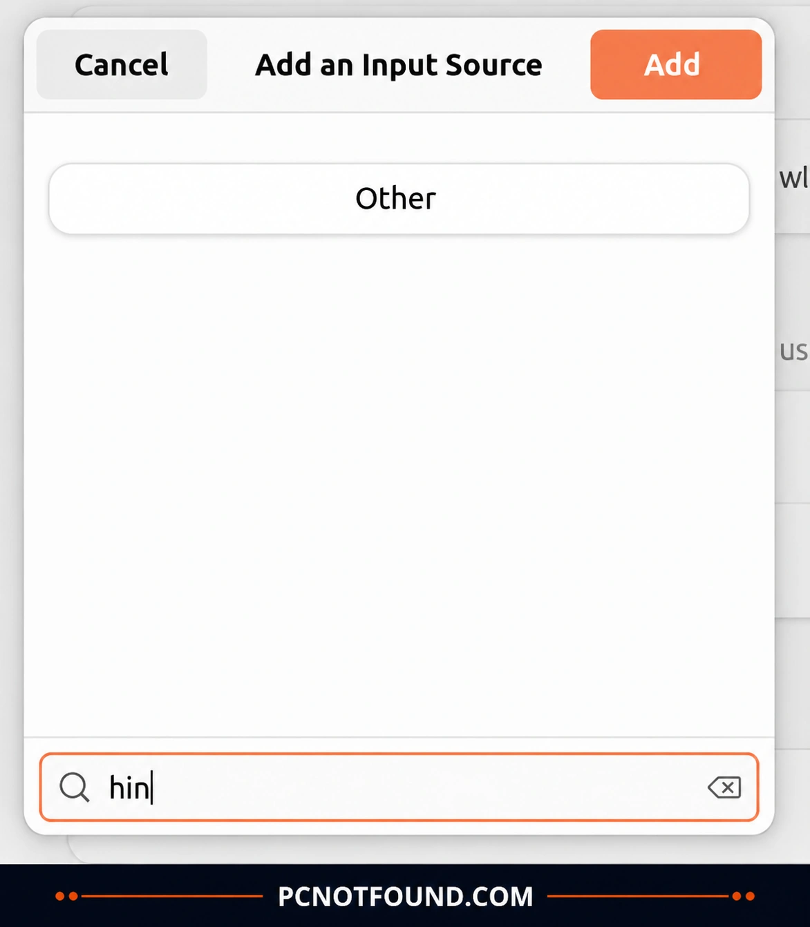 Ubuntu 24.04 keyboard input source settings window showing the Add Input Source dialog