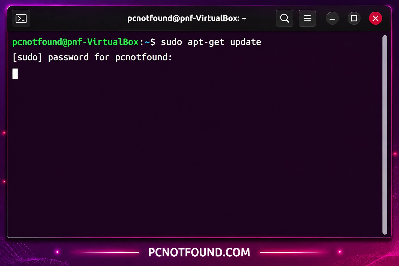 Ubuntu Terminal sudo apt-get update Command | PCNOTFOUND.COM